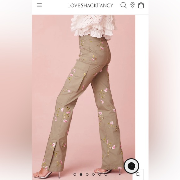 LoveShackFancy Atworth Cargo Embroidered pant Floral Size 12 Olive Green - Picture 2 of 16